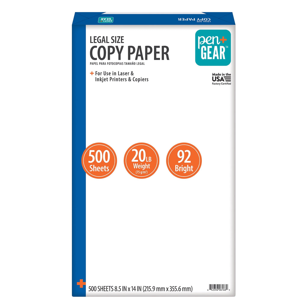Pen+Gear Copy Paper. 8.5 x 14. 92 Bright. White. 20 lb.. 1 Ream (500 Sheets)
