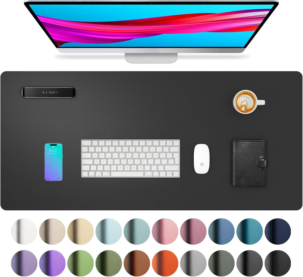 Aothia Leather Office Desk Pad Protector. Non-Slip PU Leather Desk Blotter. Waterproof Laptop Writing Mouse Pad for Office and Home. Black. 31.5 x 15.7