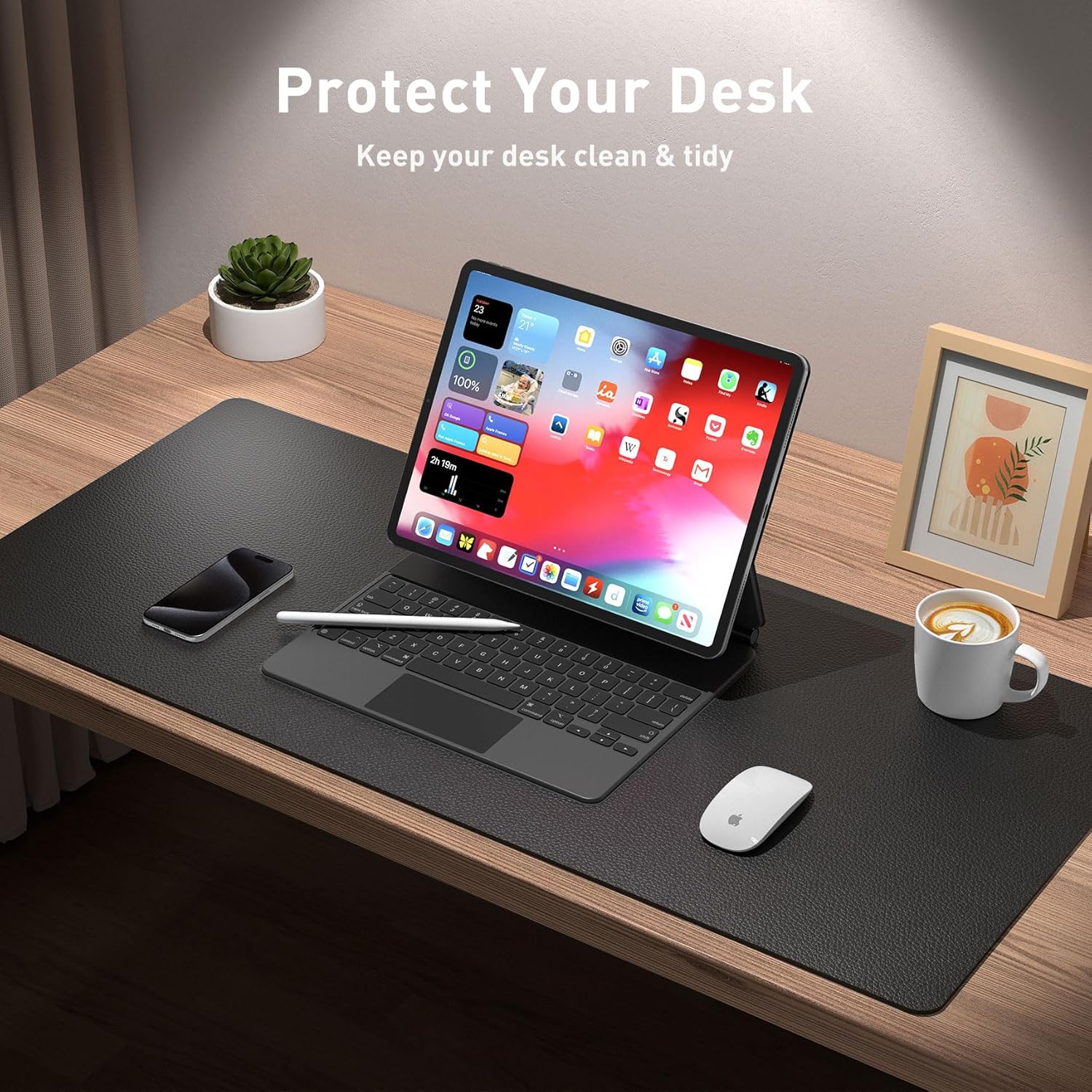 Aothia Leather Office Desk Pad Protector. Non-Slip PU Leather Desk Blotter. Waterproof Laptop Writing Mouse Pad for Office and Home. Black. 31.5 x 15.7