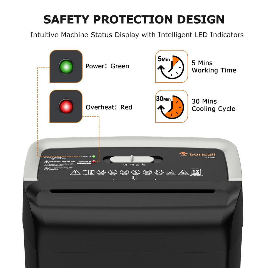 Bonsaii 12-Sheet Cross-Cut Paper Shredder. 5.5-Gallon Bin