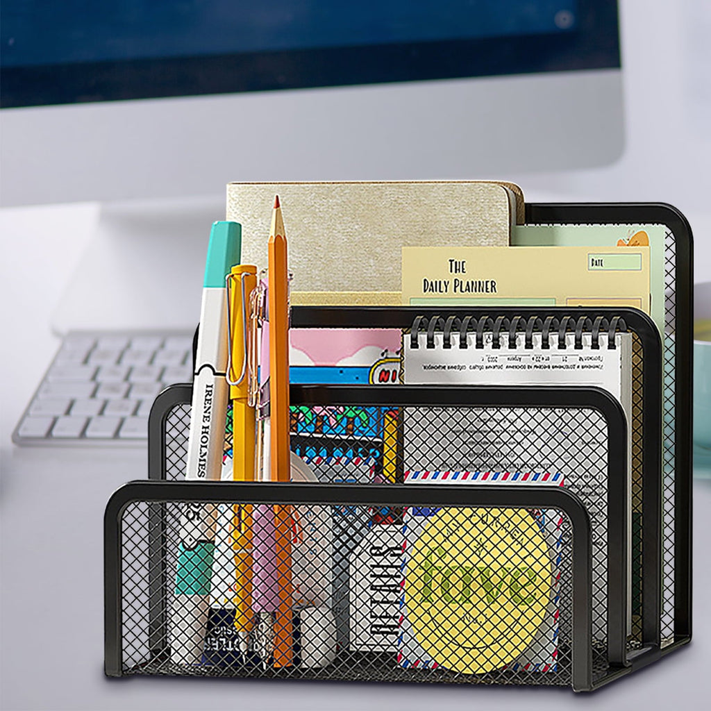Metal Mesh Letter & File Holder / Mail Sorter. 2-Pack. Black