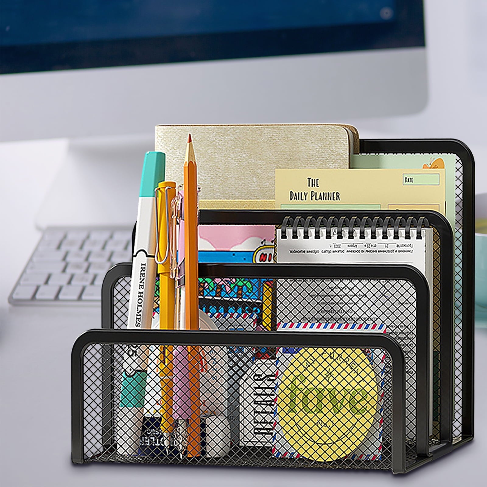 Metal Mesh Letter & File Holder / Mail Sorter. 2-Pack. Black