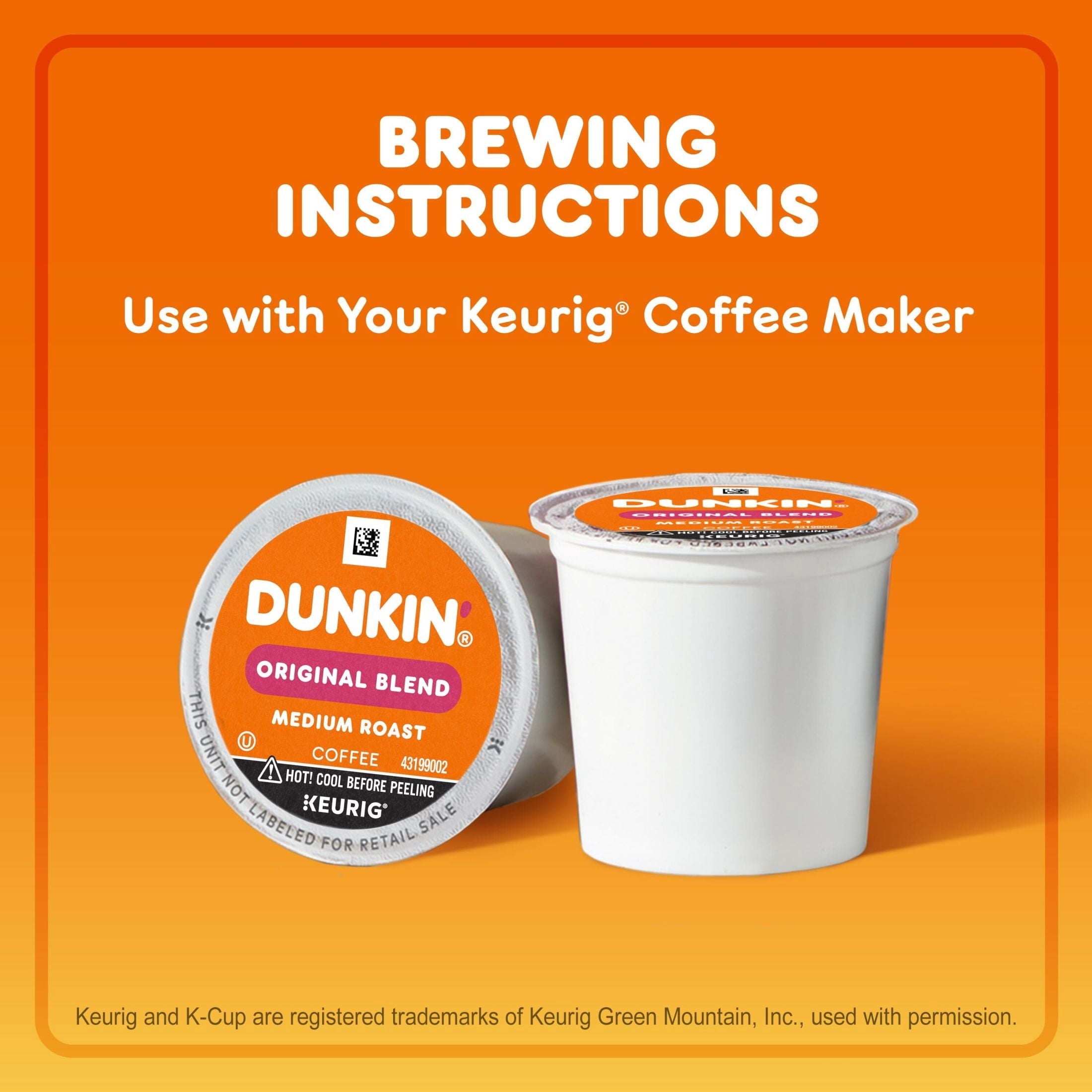 Dunkin' Original Blend Medium Roast Coffee. Keurig K Cup Pods. 44 Count Box