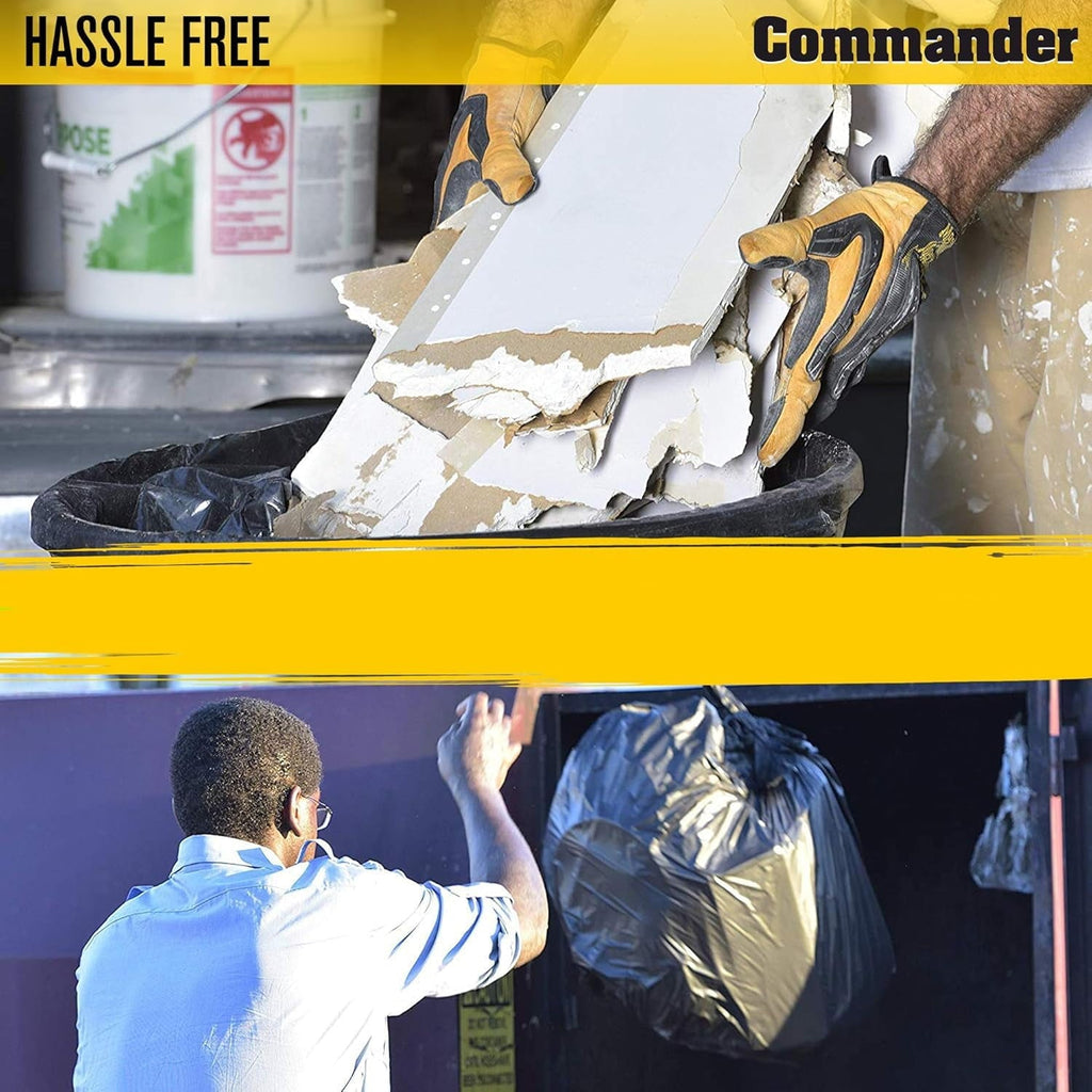 Commander 55 Gallon 3 MIL (eq) Heavy Duty Contractor Bags with Flap Ties - 36 x 56 with flaps - Pack of 10 - For Contractor. Industrial. & Outdoor