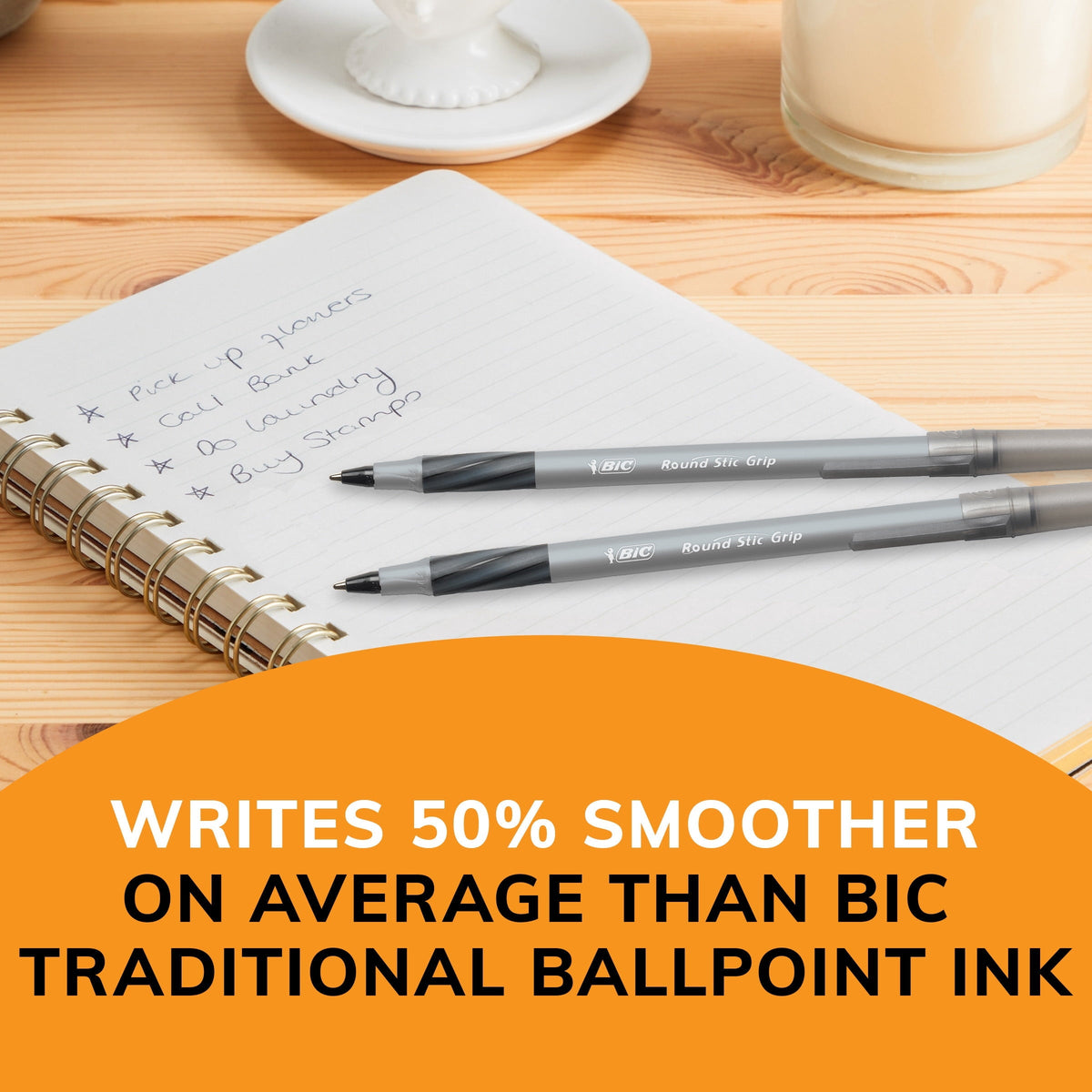 BIC Round Stic Xtra Comfort Ballpoint Pen. Bold Point. 1.2 mm. Black Ink. 24 Count