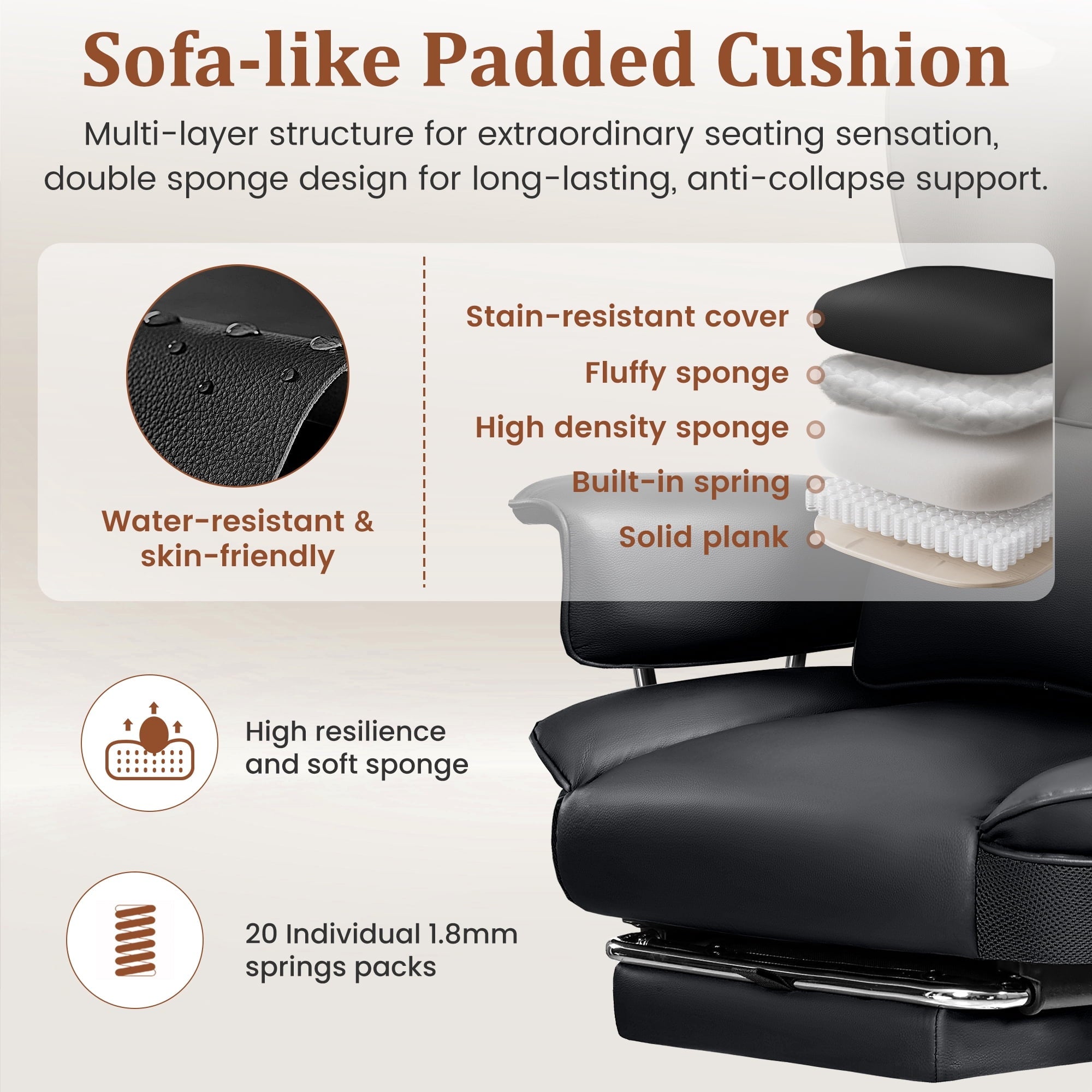 COOLHUT Big and Tall Office Chair 500LBS Wide Seat Ergonomic Computer Desk Chair. PU Leather Executive Office Chair with Footrest. Adjustable Task Chair Lumbar Back Support 8 Hour. Black