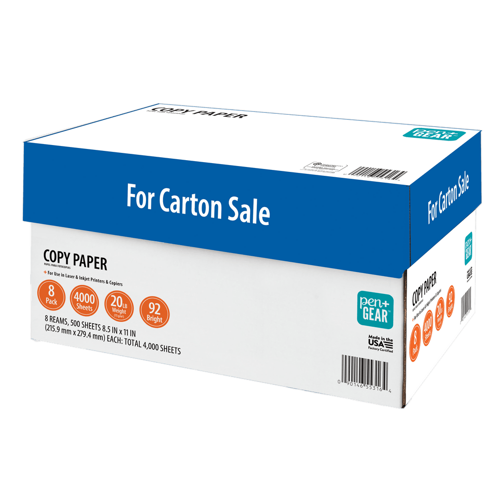 Pen+Gear Copy Paper. 8.5 x 11. 92 Bright. 20 lb. White. 8-Ream Case (4.000 Sheets)