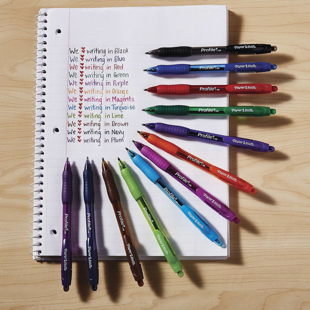Paper Mate Profile Retractable Ballpoint Pens. 1.4 mm Bold Point. Black. 4 Count
