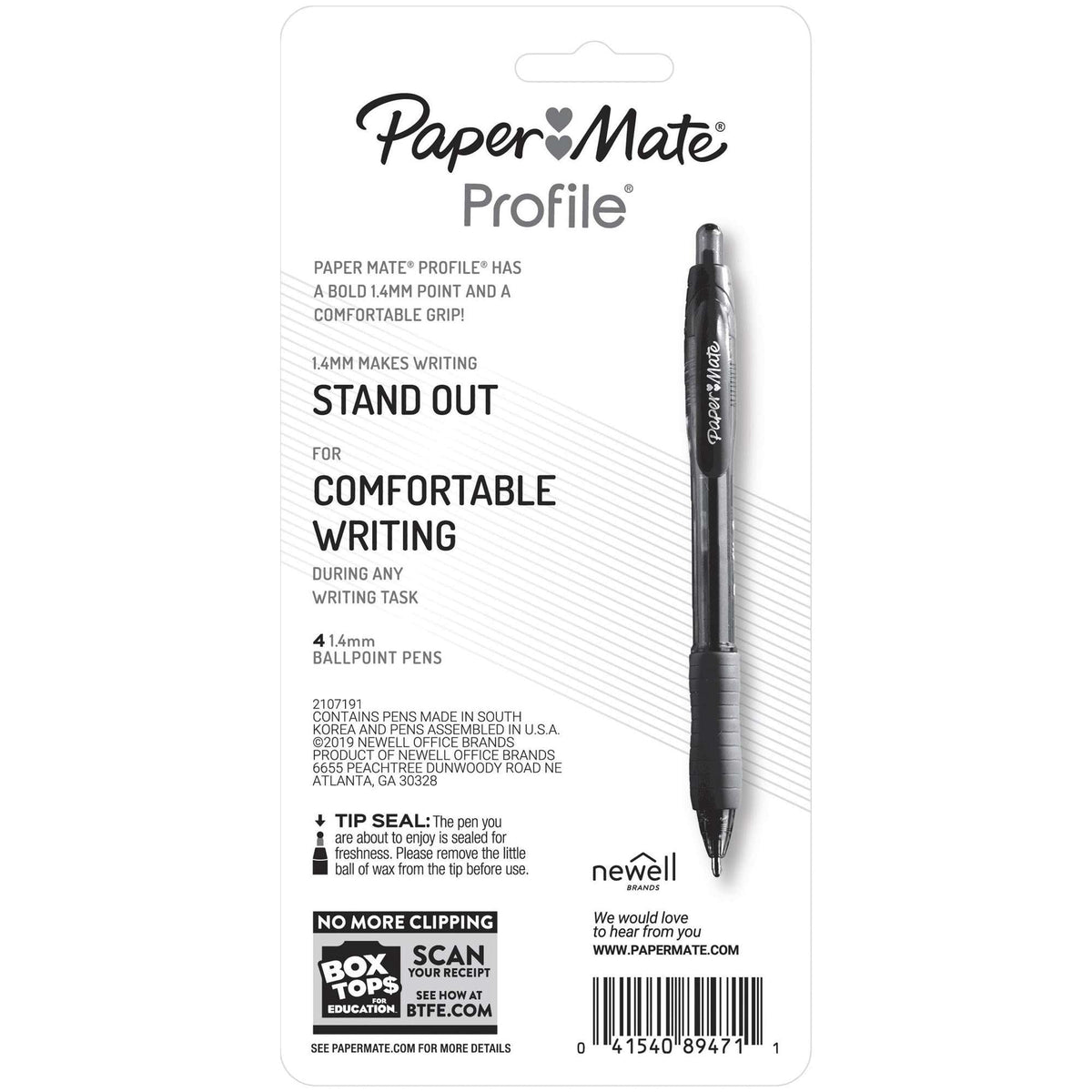 Paper Mate Profile Retractable Ballpoint Pens. 1.4 mm Bold Point. Black. 4 Count