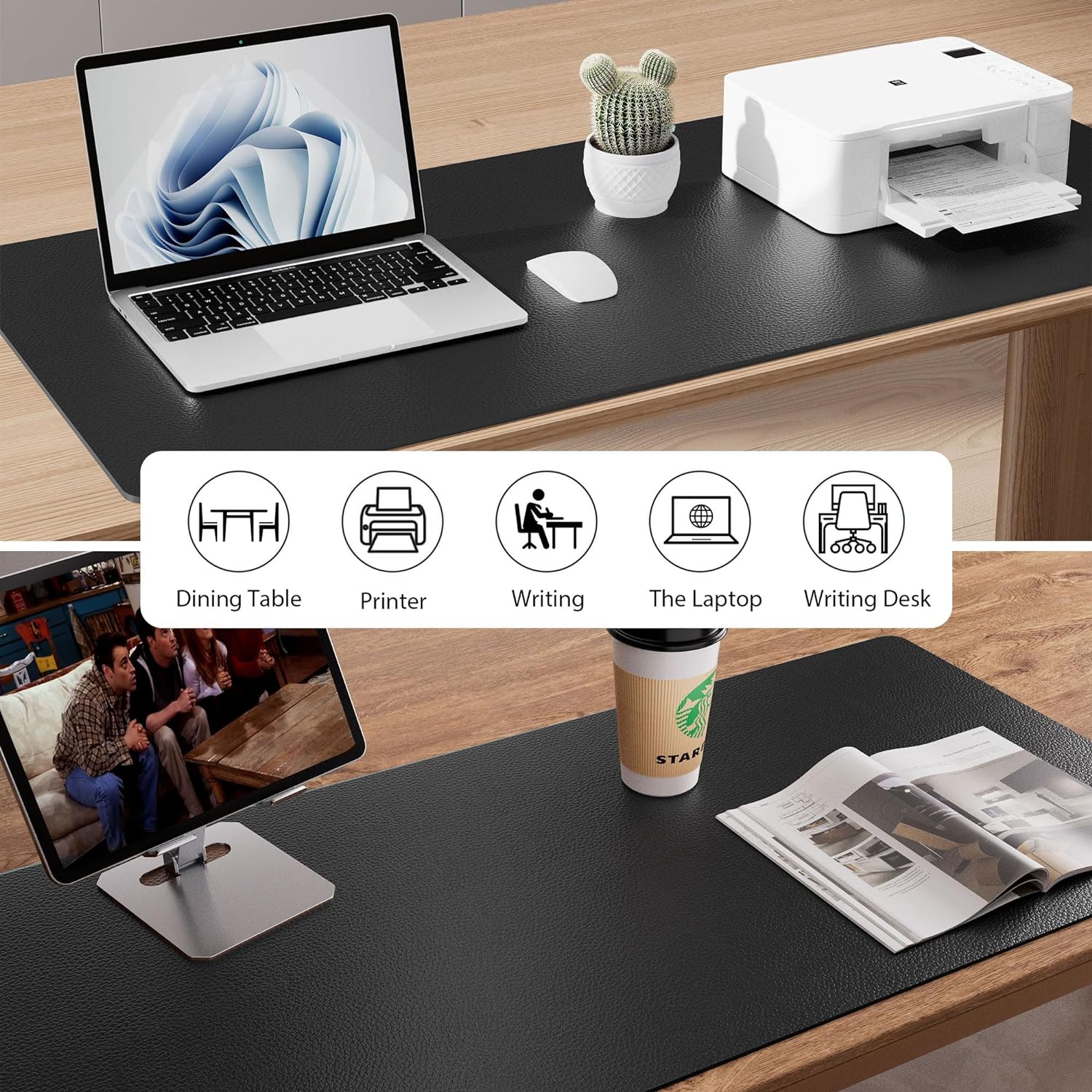 Aothia Leather Office Desk Pad Protector. Non-Slip PU Leather Desk Blotter. Waterproof Laptop Writing Mouse Pad for Office and Home. Black. 31.5 x 15.7