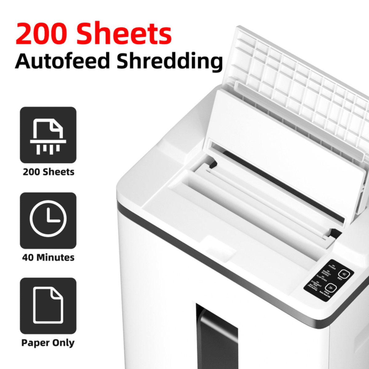 QUIETLEMON 200-Sheet Auto-Feed Micro-Cut Paper Shredder. P-5 High Security. 5.8-Gal Bin. Anti-Jam