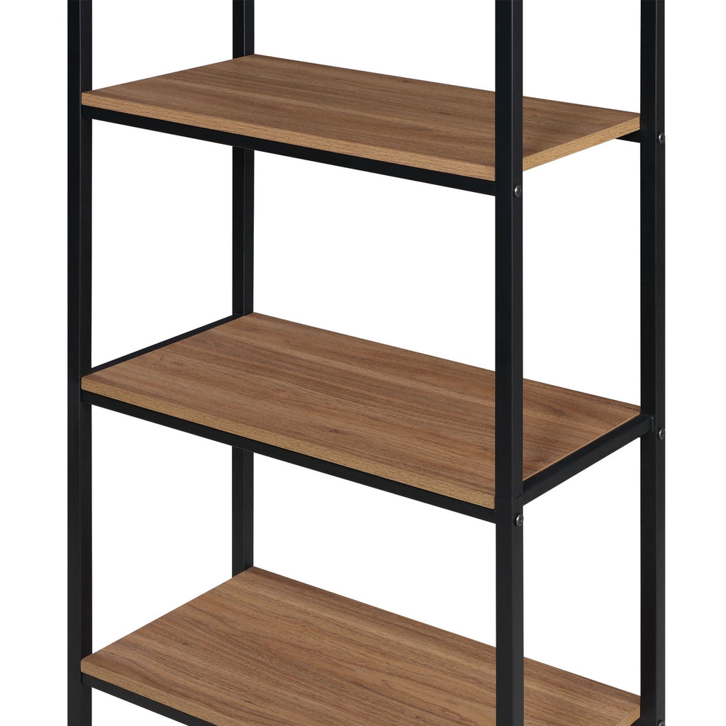 Mainstays 5-Shelf Metal and Wood Arch Open Bookcase. Warm Walnut