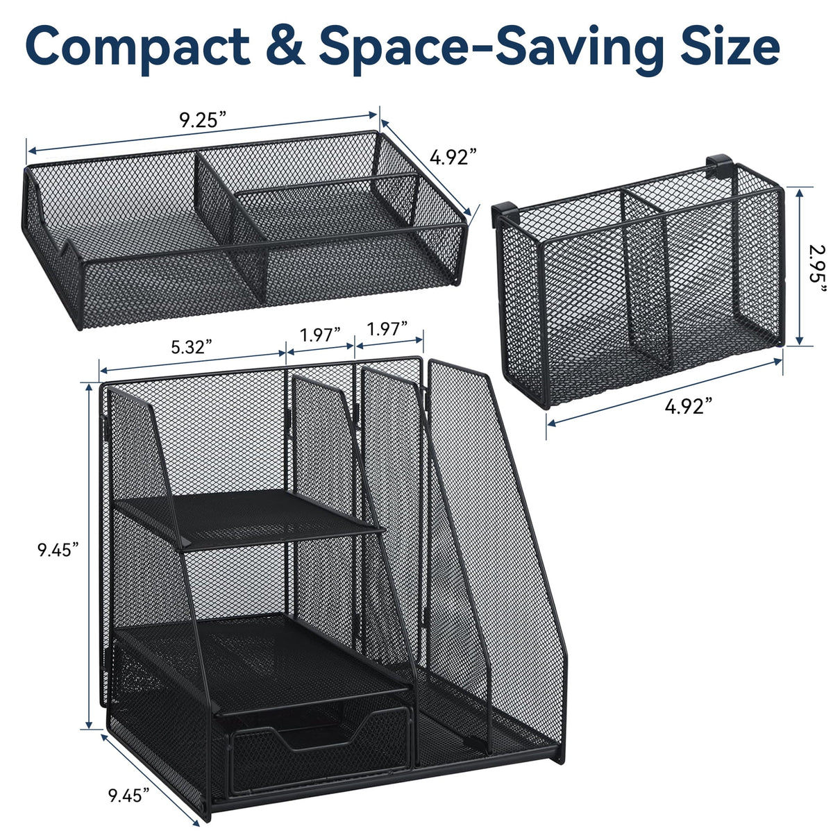 WEEUSE Mesh Desk Organizer with Drawer & 2 Pen Holders. Black