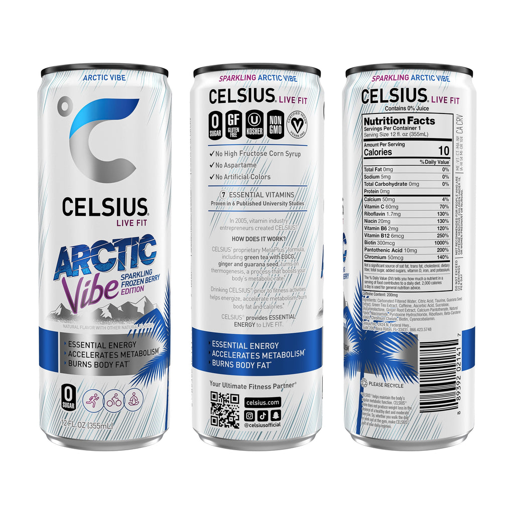 CELSIUS Sparkling Arctic Vibe. Functional Energy Drink 12 fl oz (Pack of 12)