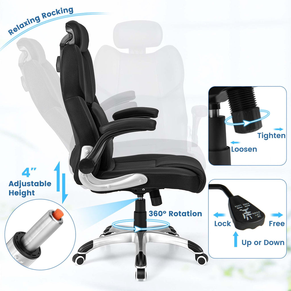 Costway Desk Chairs Executive Collection Adult Leathaire Relaxation and Comfort Desk Chair Type Items Included Black Set of 1