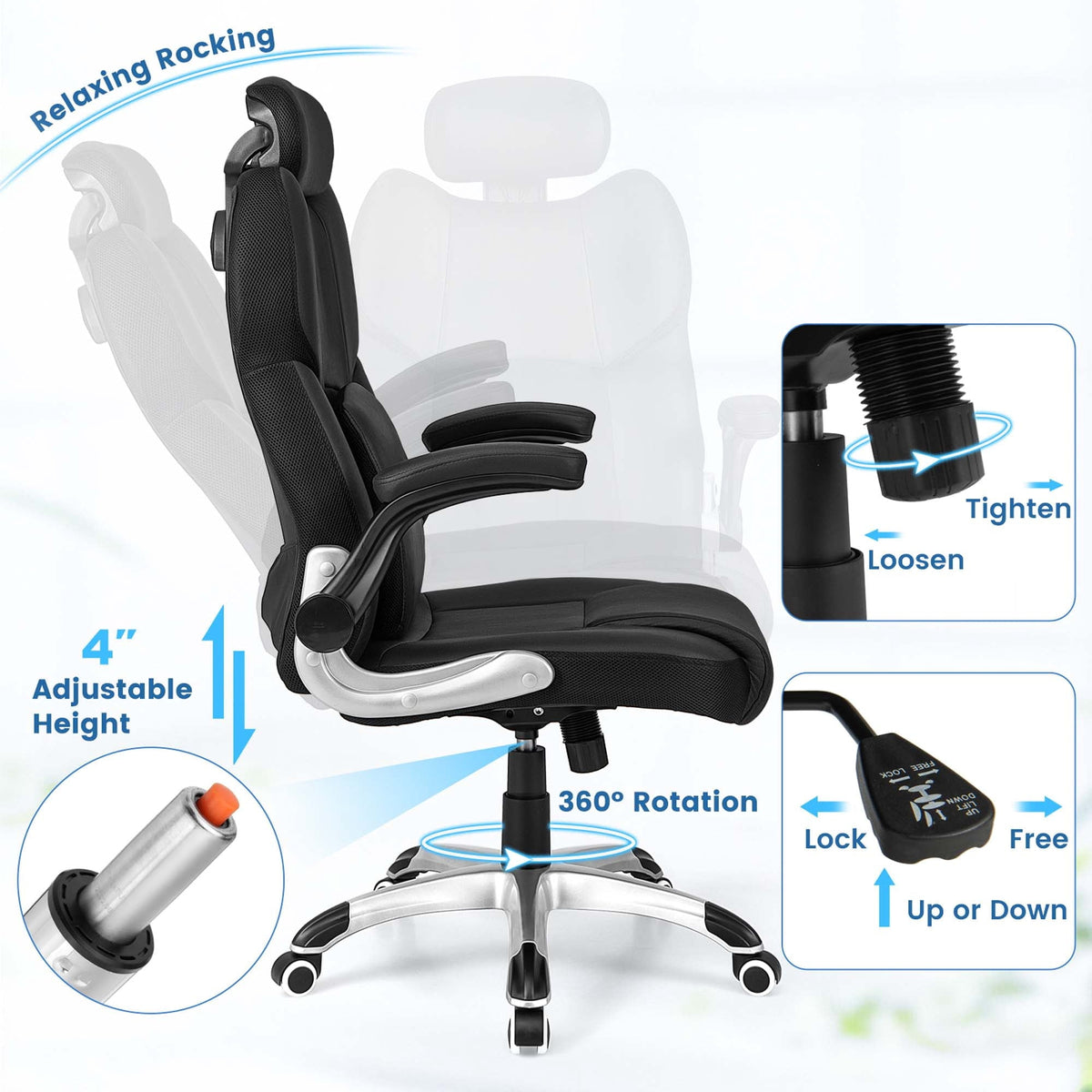Costway Desk Chairs Executive Collection Adult Leathaire Relaxation and Comfort Desk Chair Type Items Included Black Set of 1