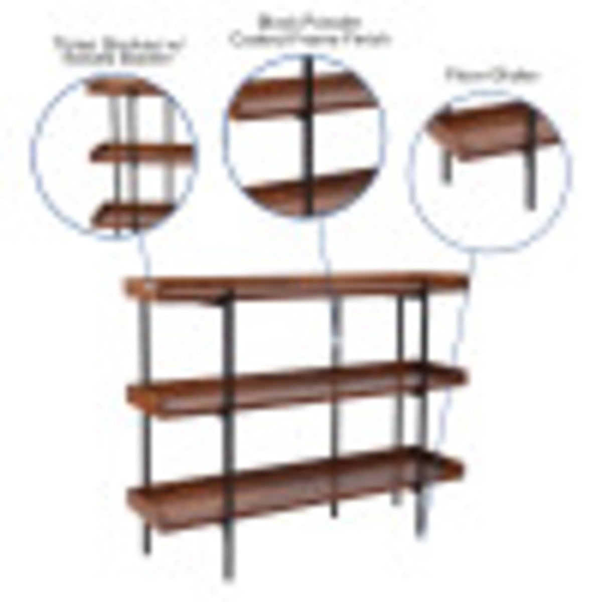Flash Furniture Mayfair 35H Open-Style 3-Shelf Display Unit Bookcase. Rustic Wood Grain Finish