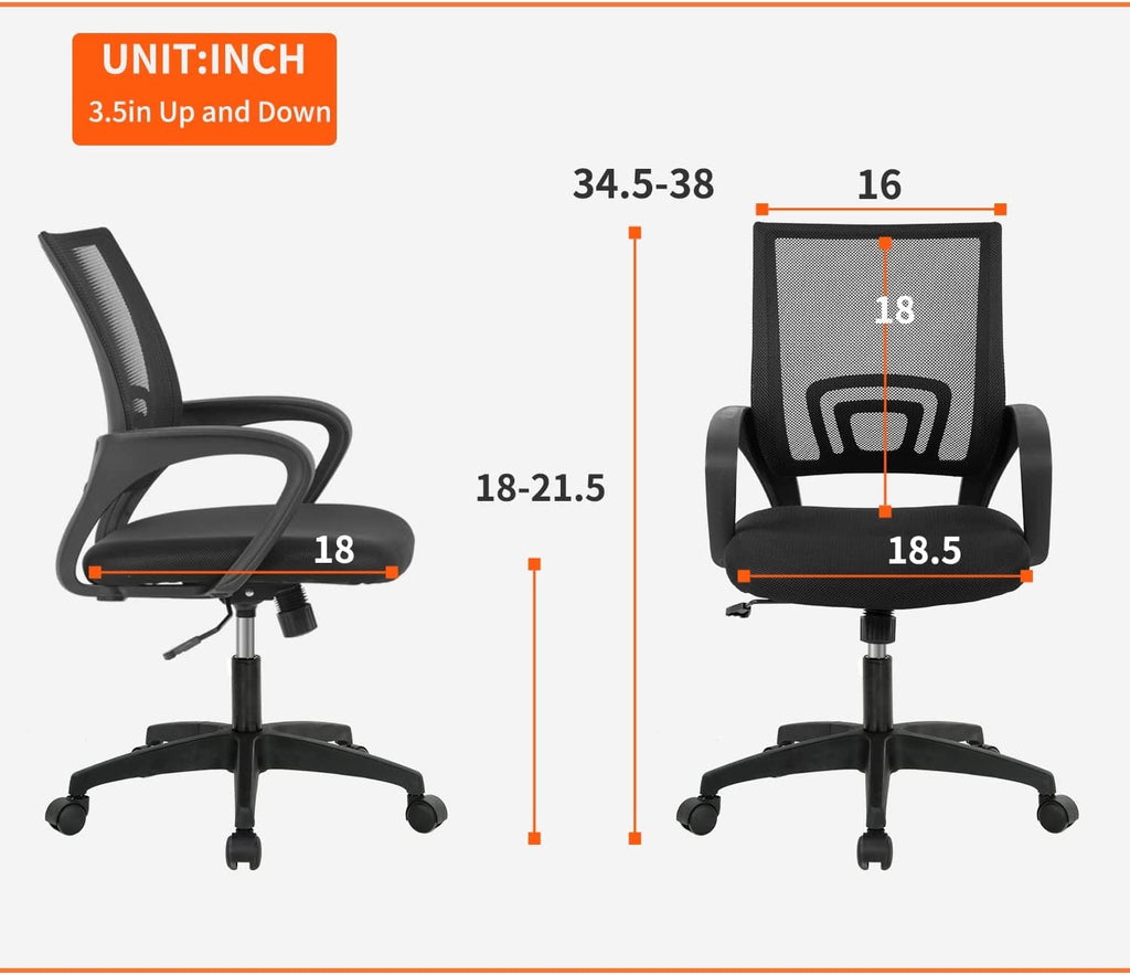 BestOffice Ergonomic Office Chair. Lumbar Support. Adjustable Height with Armrests for Adults(Black)
