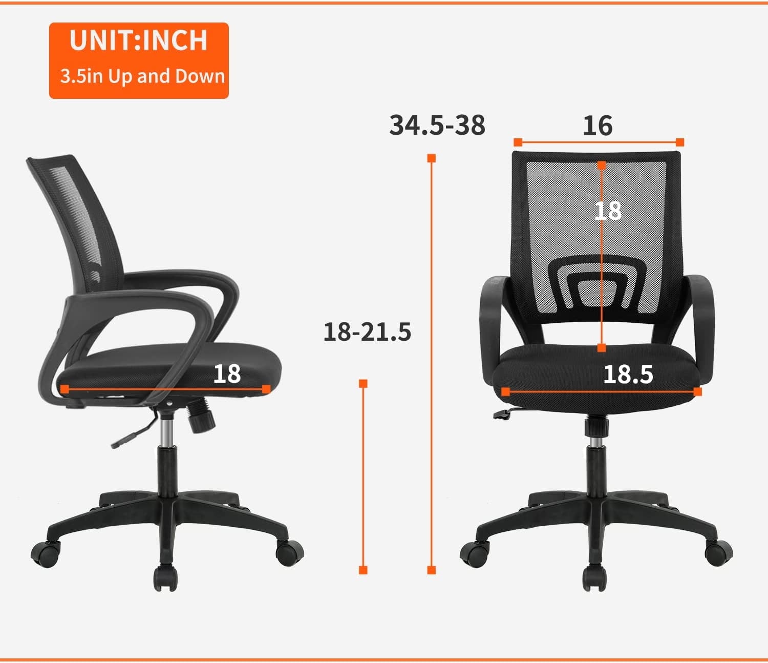 BestOffice Ergonomic Office Chair. Lumbar Support. Adjustable Height with Armrests for Adults(Black)