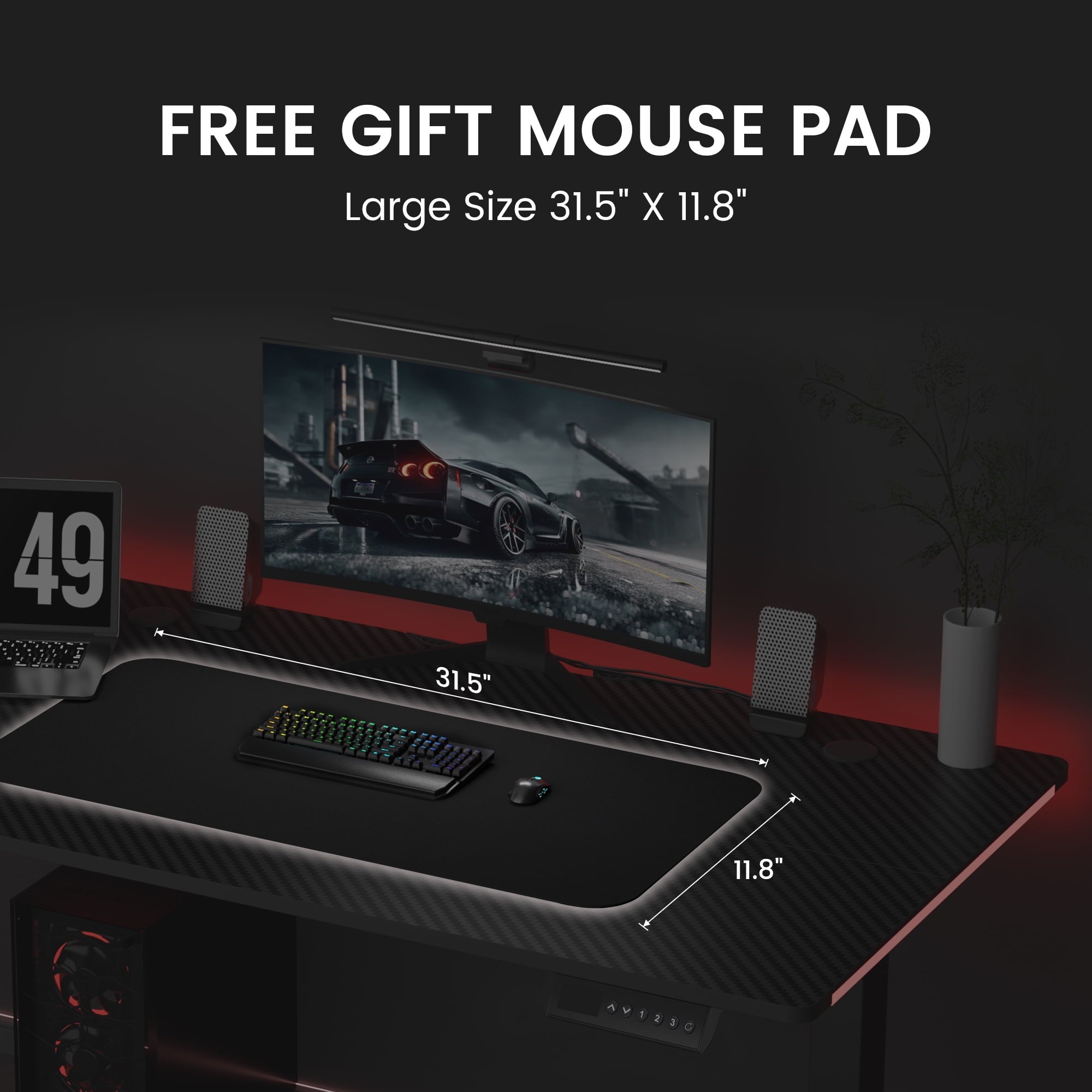 GTRACING Adjustable Height RGB Electric Sit or Stand Computer Desk with LED Lights. Black