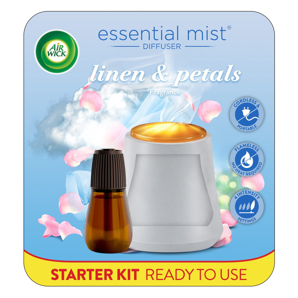 Air Wick Essential Mist Scented Oil Air Freshener Diffuser Starter Kit. Linen & Petals. 2 Piece