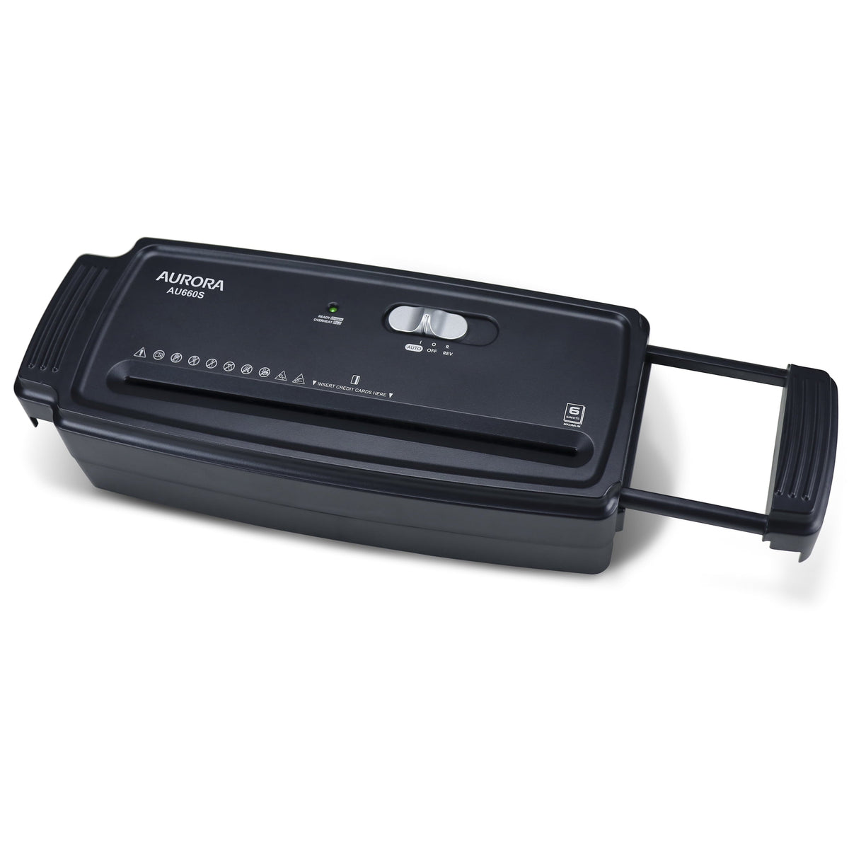 Aurora AU660S 6-Sheet Strip-Cut Paper & Credit Card Shredder. Portable with Extendable Arm (No Wastebasket)