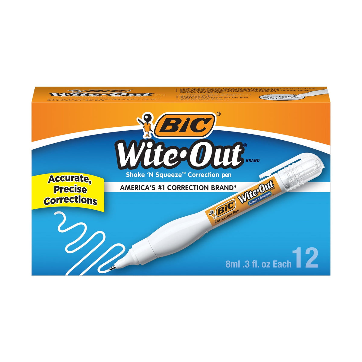 BIC Wite-Out Brand Shake 'n Squeeze Correction Pen. 12-Count Pack