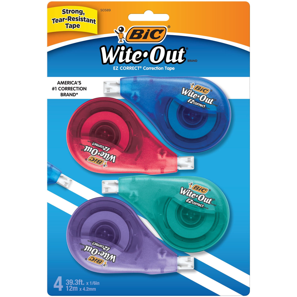 BIC Wite-Out EZ Correct Correction Tape. White. 4-Count