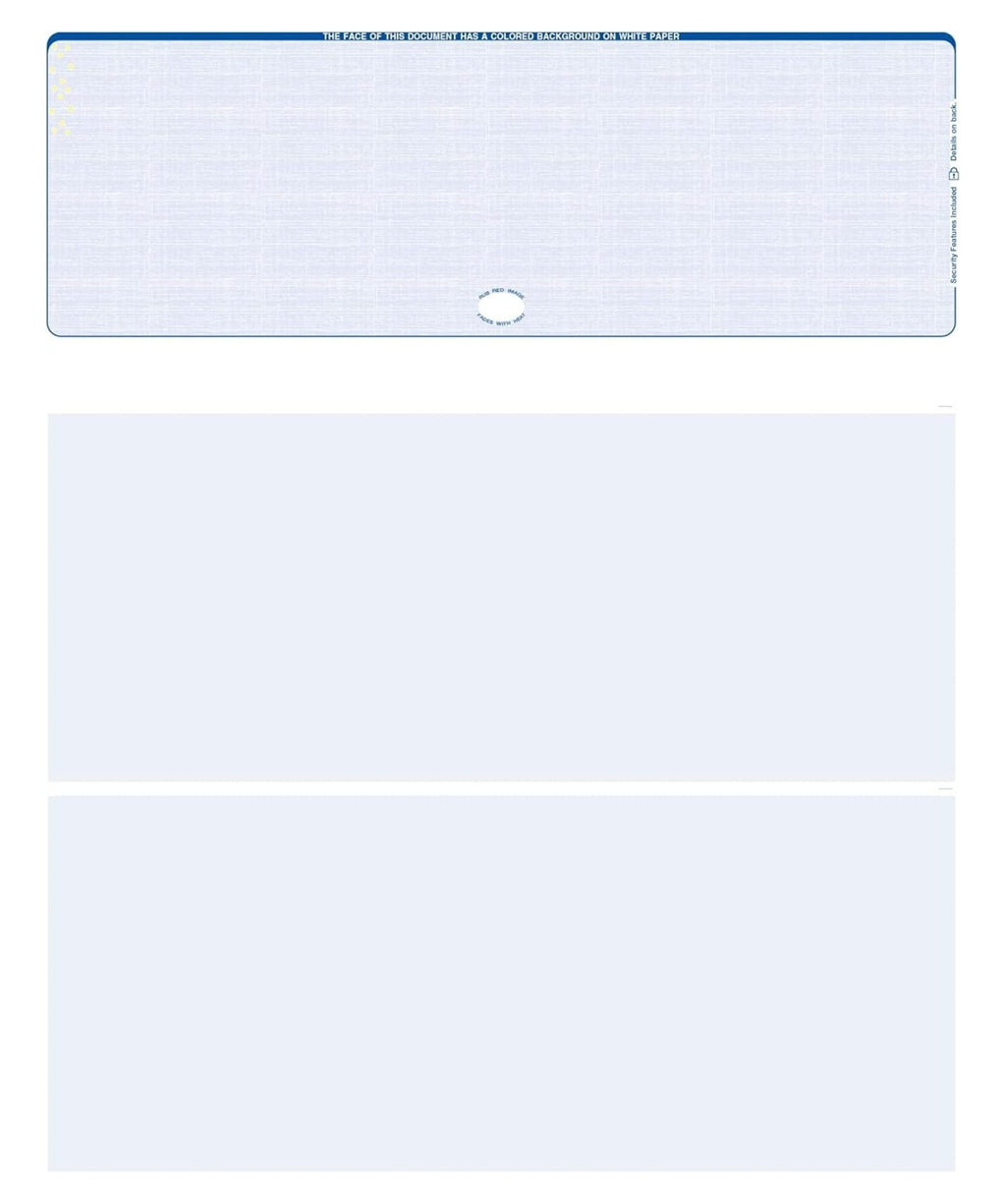 Blank Laser Checks. Top Position. Blue. 500 Count. Software Compatible