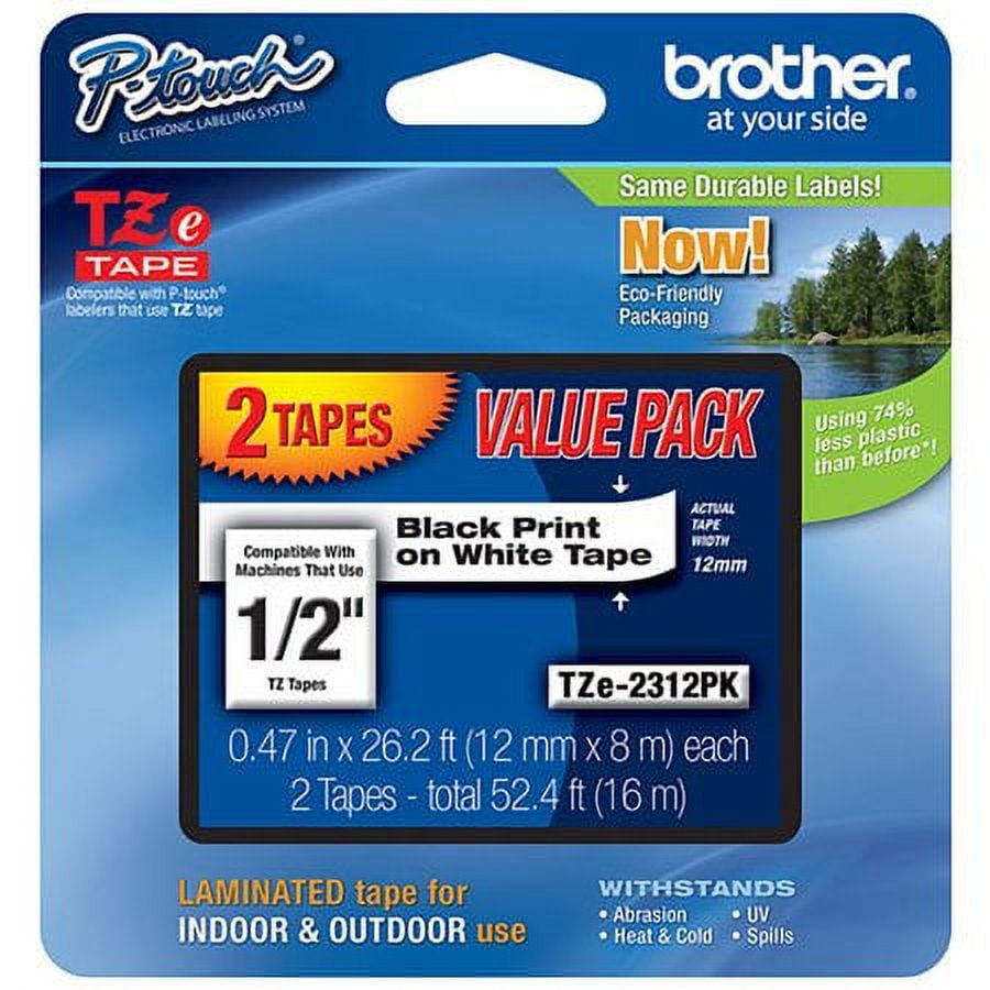 Brother TZe-231 Laminated Label Tape. 12mm Black on White. 2-Pack