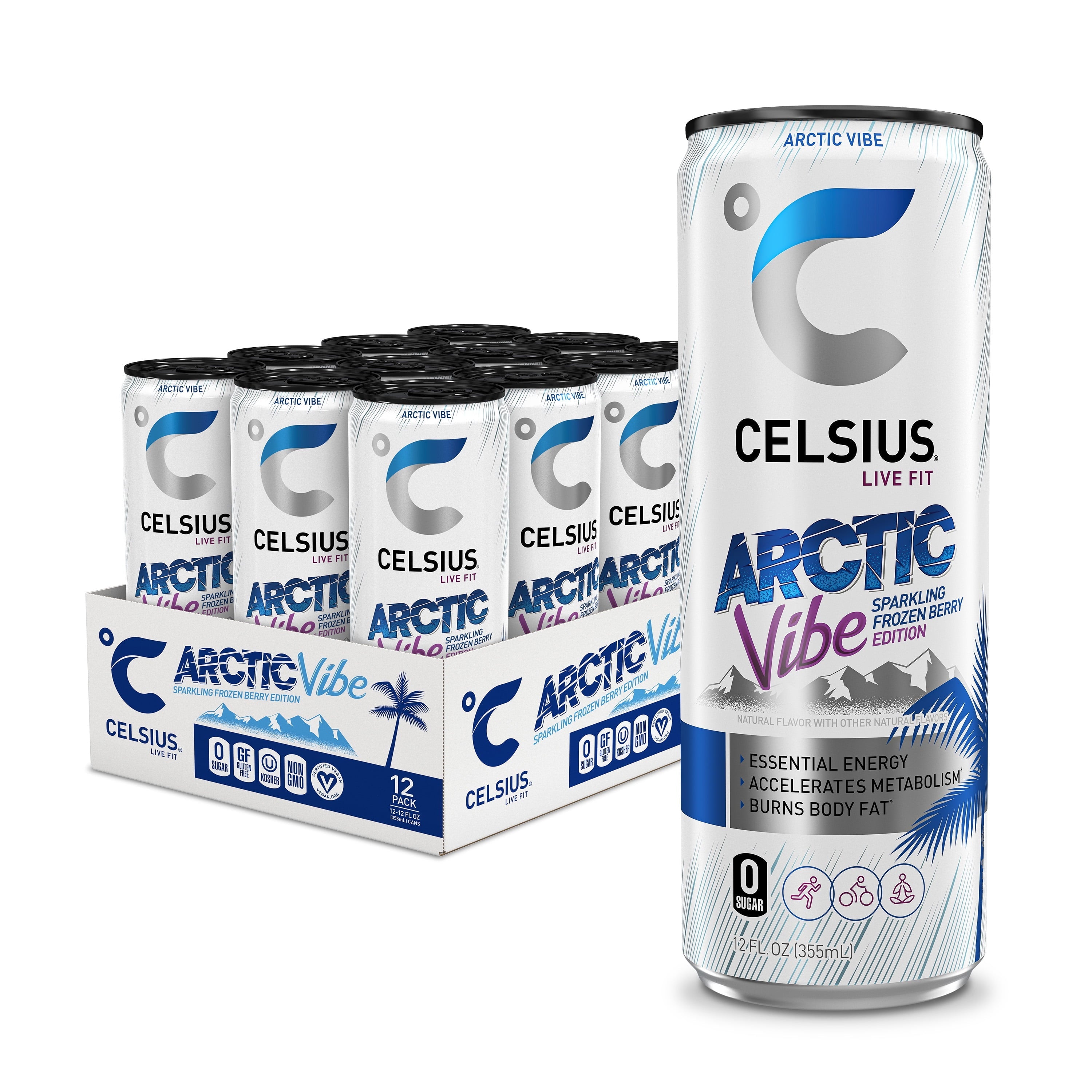 CELSIUS Sparkling Arctic Vibe. Functional Energy Drink 12 fl oz (Pack of 12)