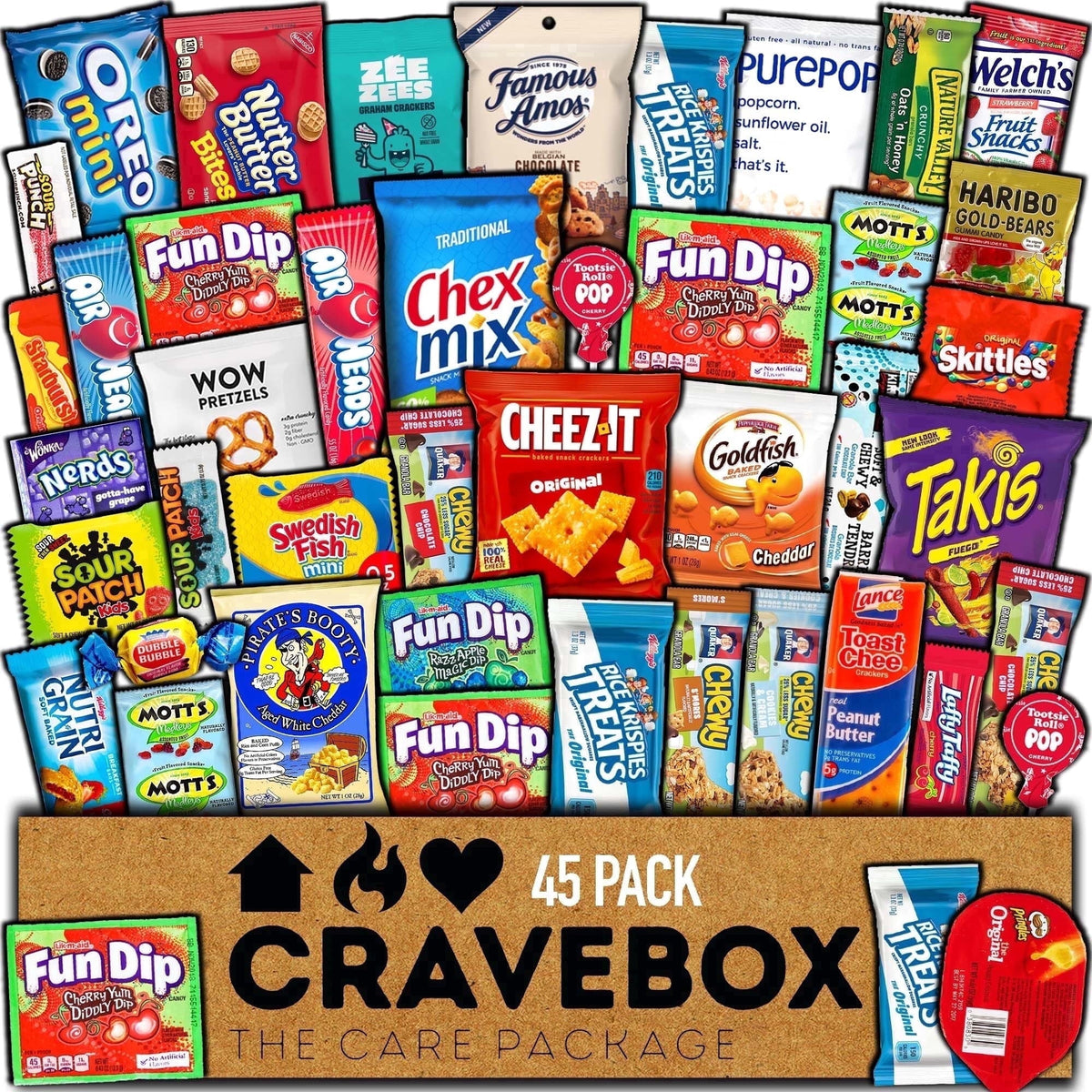 CRAVEBOX Snacks Box Variety Pack Care Package (45 Count) Graduation Treats Gift Basket Adults Kids Grandkids Guys Girls Women Men Boyfriend Birthday Cookies Chips College Student Office School