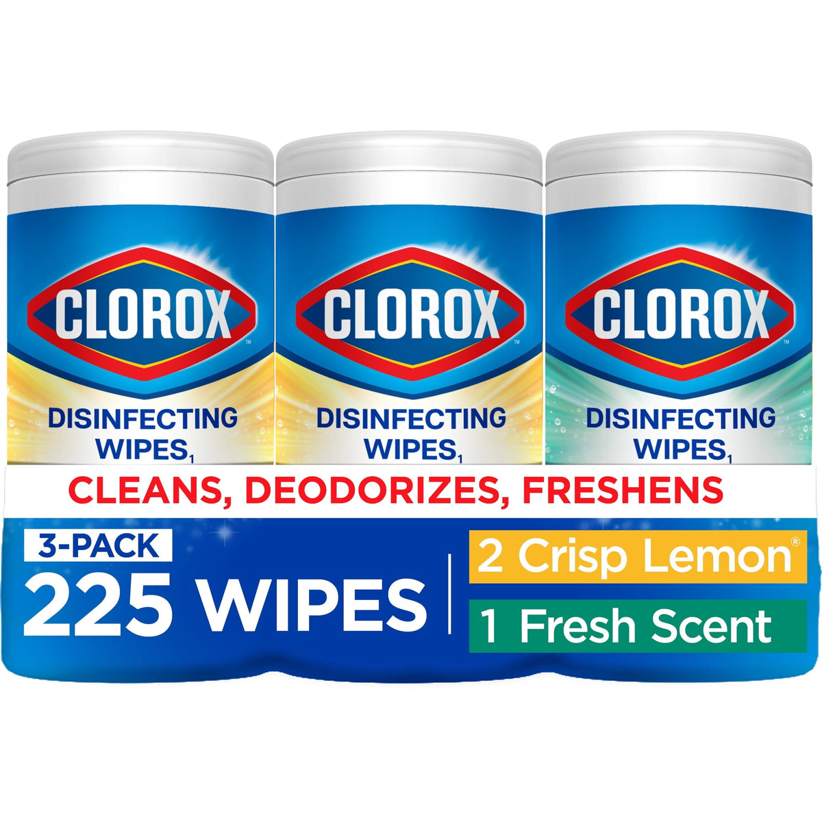 Clorox Disinfecting Cleaning Wipes Variety Pack. Bleach Free. Fresh Scent and Crisp Lemon. 75 Count Each. Pack of 3