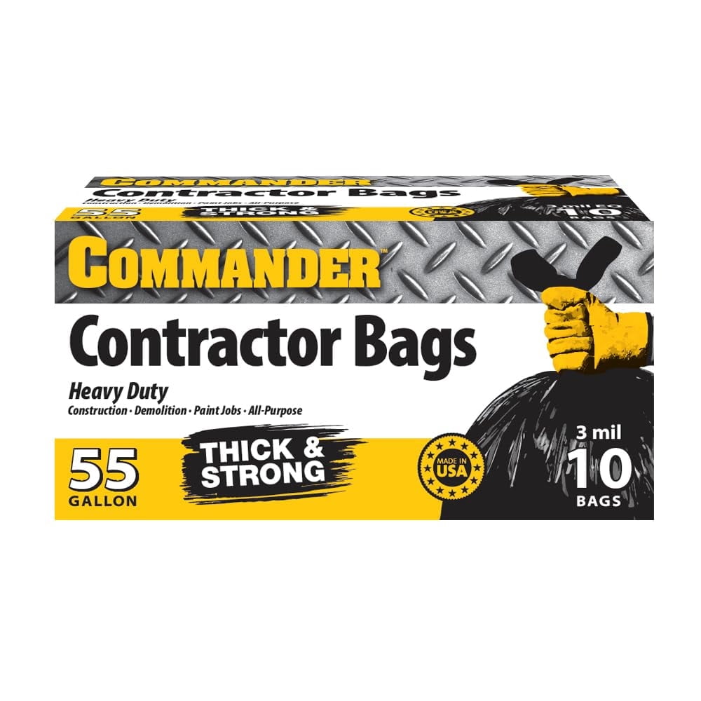Commander 55 Gallon 3 MIL (eq) Heavy Duty Contractor Bags with Flap Ties - 36 x 56 with flaps - Pack of 10 - For Contractor. Industrial. & Outdoor