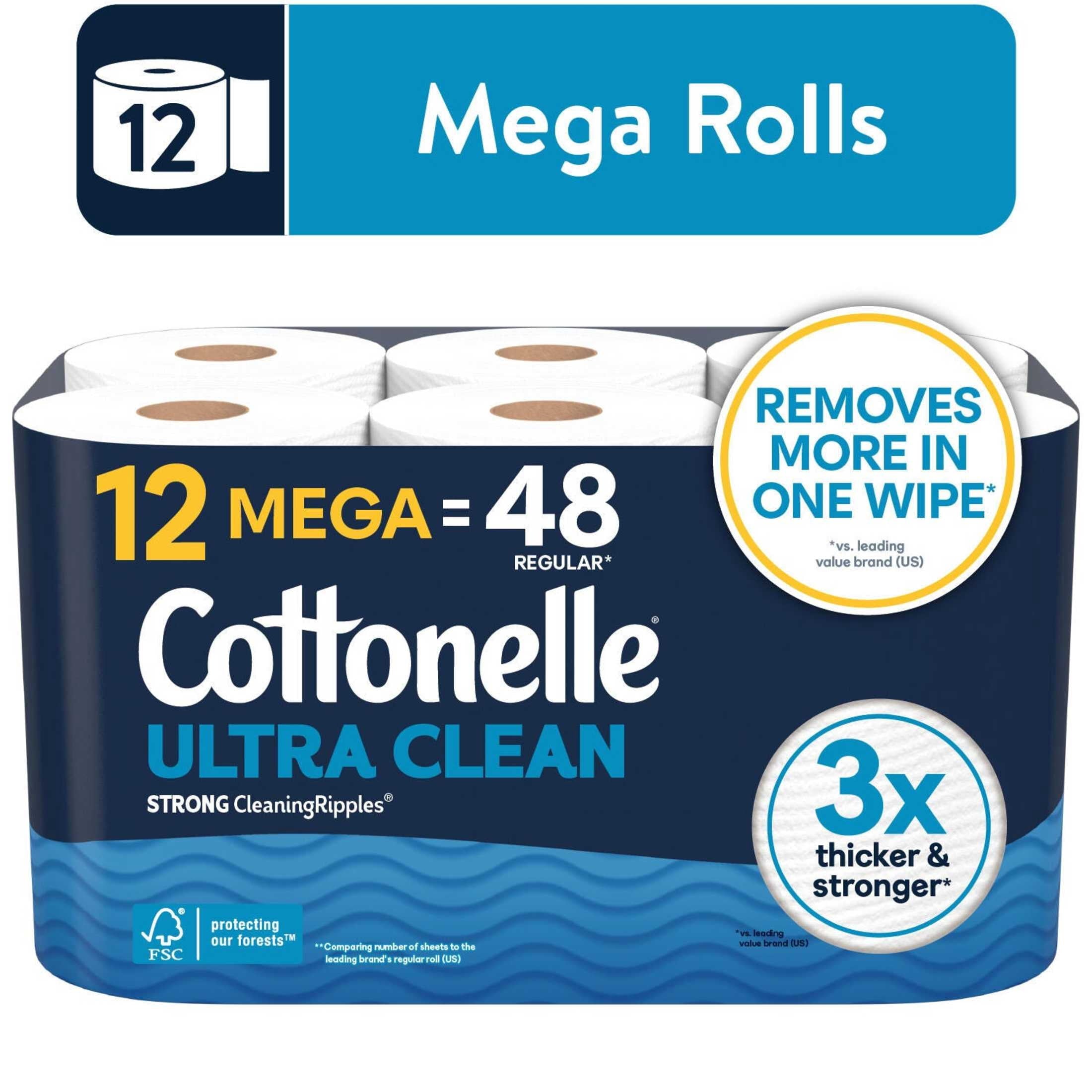 Cottonelle Ultra Clean Toilet Paper. Strong Tissue. 12 Mega Rolls