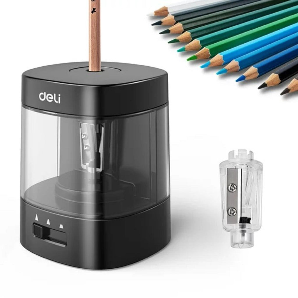 Deli Electric & Battery Pencil Sharpener. Automatic with Adjustable Thickness. Black
