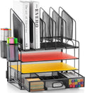 Marbrasse Mesh Desk Organizer with Drawer. 4-Tier File Holder