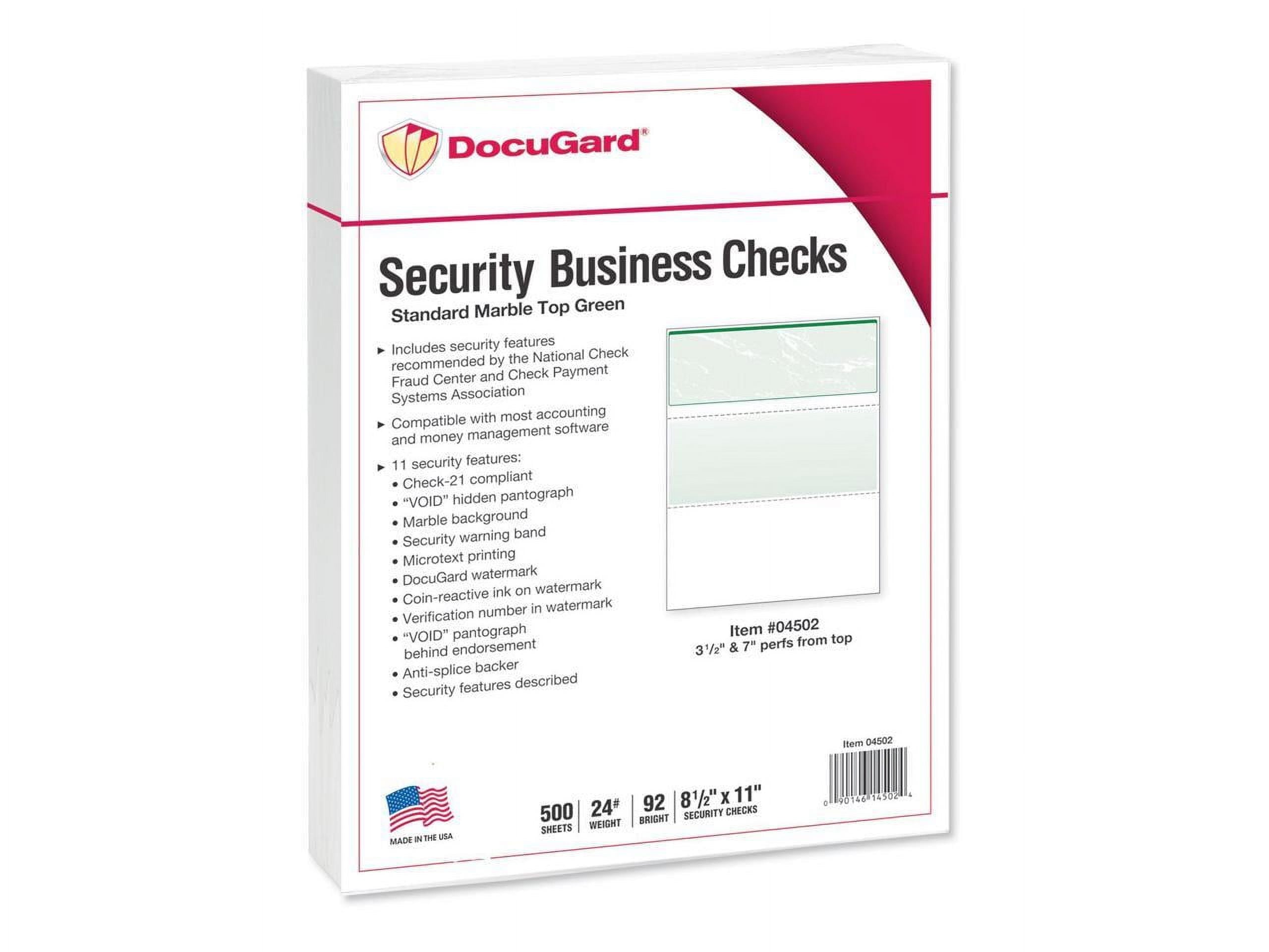 DocuGard Standard Security Check. 11 Features. 8.5 x 11. Green Marble Top. 500/Ream