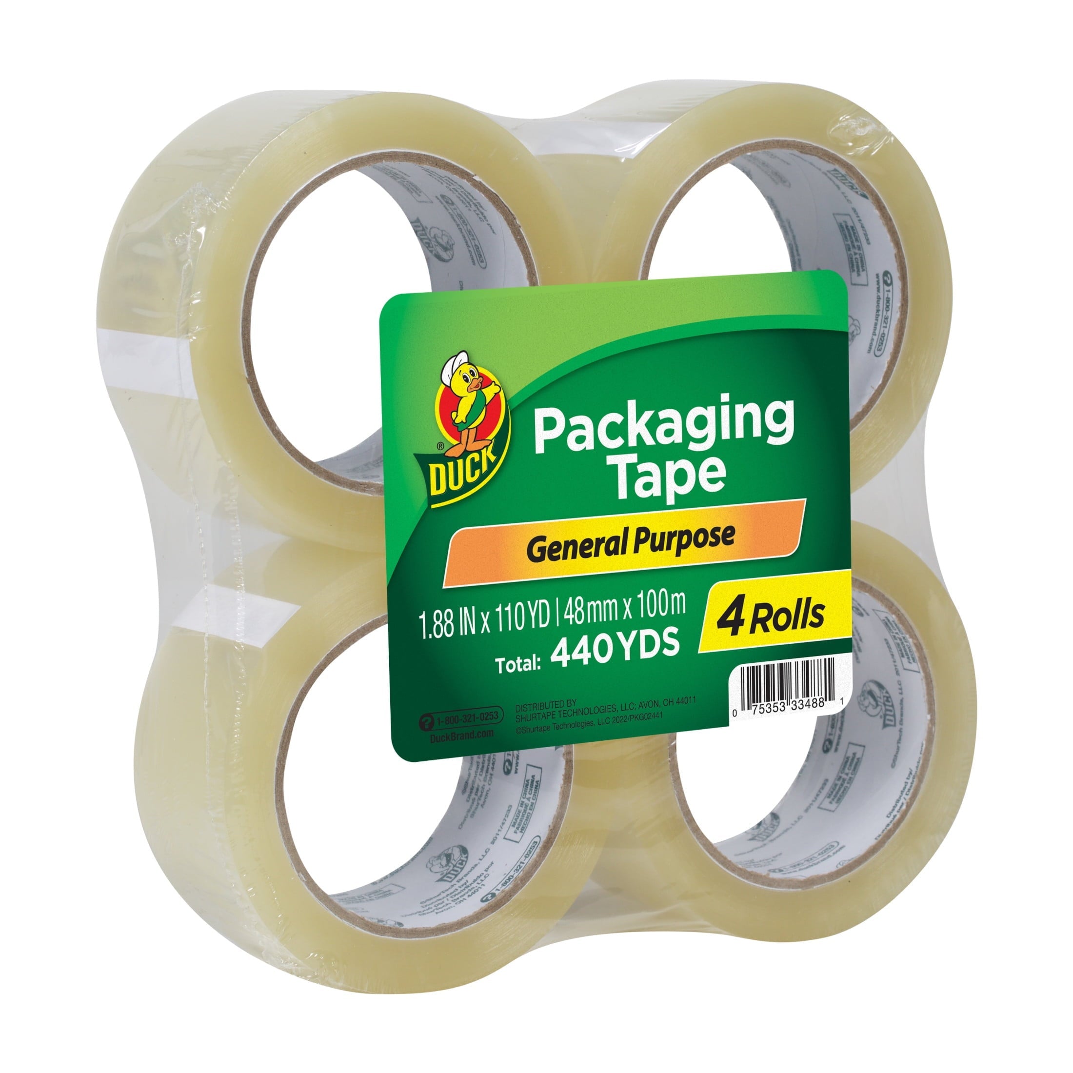 Duck Brand Clear Acrylic General Purpose Tape. 1.88 in x 110 yd. Clear. 4 Rolls
