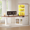 Farmhouse Standing Desk Adjustable Height with 3-Tier Bookcase. 70 Executive Electric Office Desk with Power Outlets and Led Light. Sit Stand Computer Desk with Storage Shelves. File Drawers. White