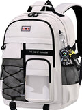 Ficcug School Backpack for 15.6 Laptop. Waterproof School Bag. Off-White
