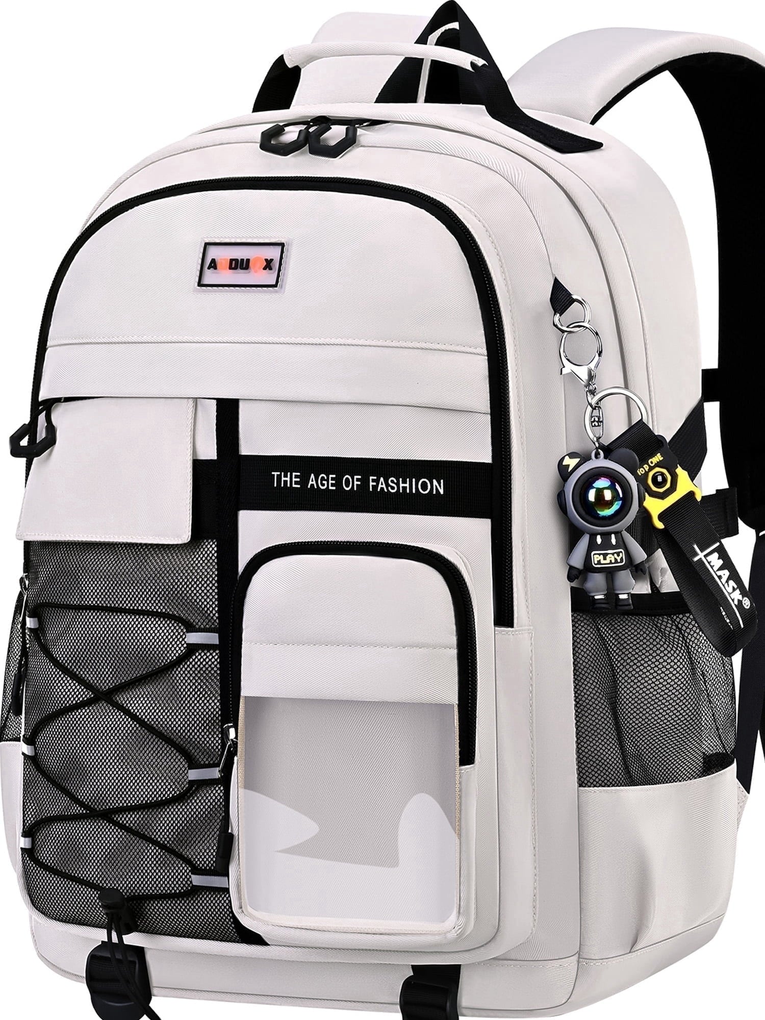 Ficcug School Backpack for 15.6 Laptop. Waterproof School Bag. Off-White