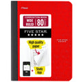 Five Star Composition Book Plus Study App. Wide Ruled. 7.5 x 9.75 in. Fire Red. 80 Sheets