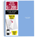 Five Star Spiral Notebook Plus Study App. 5 Subject. Wide Ruled. 8 x 10.5 in. Sky Blue