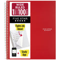 Five Star 1-Subject Wide Ruled Notebook Plus Study App. 8 x 10.5 in. Fire Red. 100 Sheets
