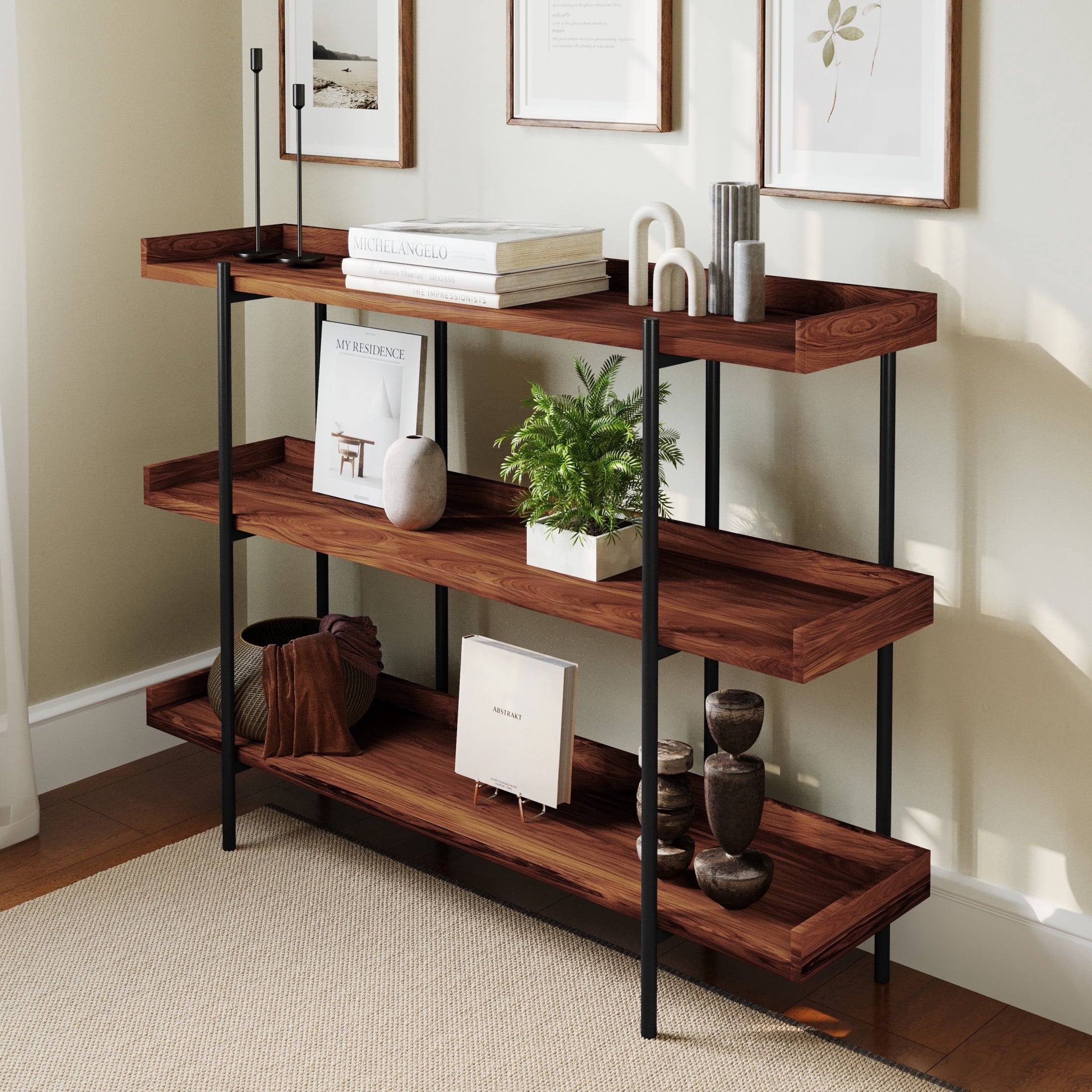 Flash Furniture Mayfair 35H Open-Style 3-Shelf Display Unit Bookcase. Rustic Wood Grain Finish