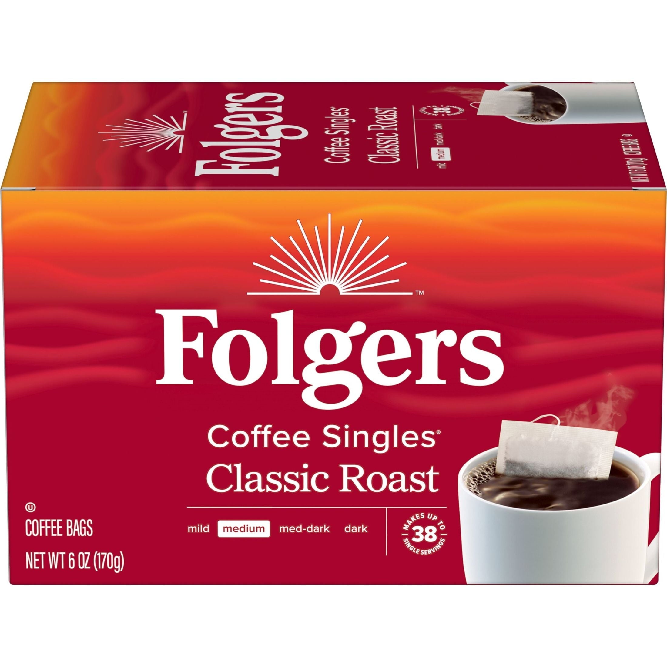 Folgers Coffee Singles Classic Roast Coffee Bags. 38 Count
