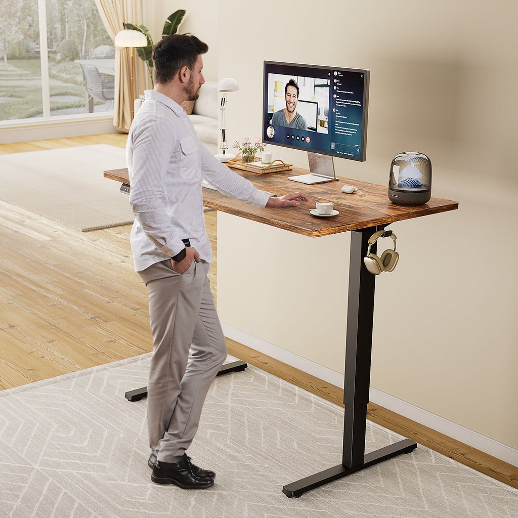 EDX Electric Adjustable Standing Desk - 63x24 Sit-to-Stand Office Desk with 2 Hooks & Wire Hole