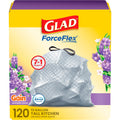 Glad ForceFlex Tall Kitchen Drawstring Trash Bags. 13 Gallon. Gain Lavender with Febreze Freshness. 120 Count