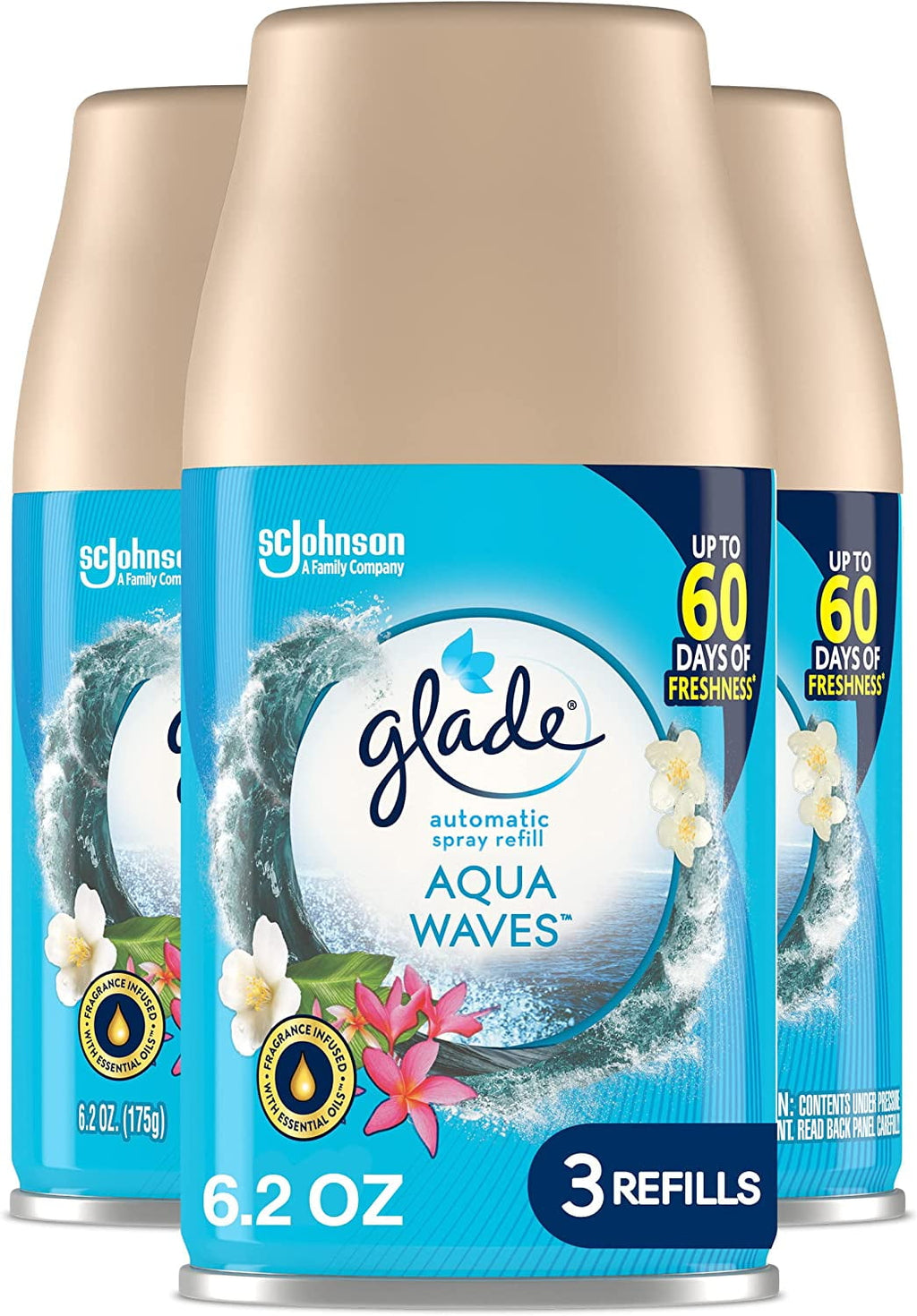 Glade Automatic Spray Refill - Aqua Waves. 3 Refills (6.2 oz Each)